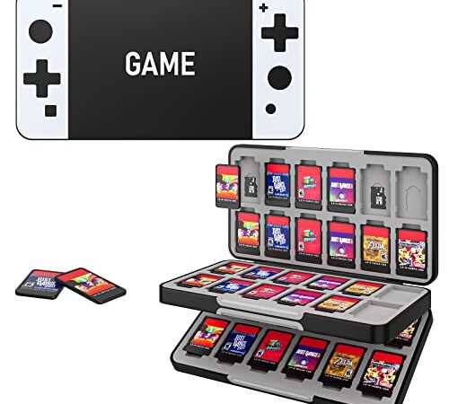 MoKo 48 Game Card Case Compatible with Nintendo Switch OLED 2021/Switch/Switch Lite, Switch Games Holder Case for 48 Switch Game Card & 24 SD Card, Slim & Portable Game Card Storage Box, Black&White