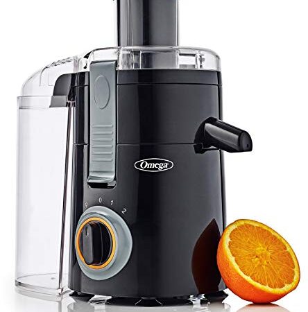 Omega Juicer C2000B2 Large Chute High Speed Centrifugal Extractor For Fruits and Vegetables, Features 3 Speeds Compact Design Large Pulp Container, 250-Watts, Black