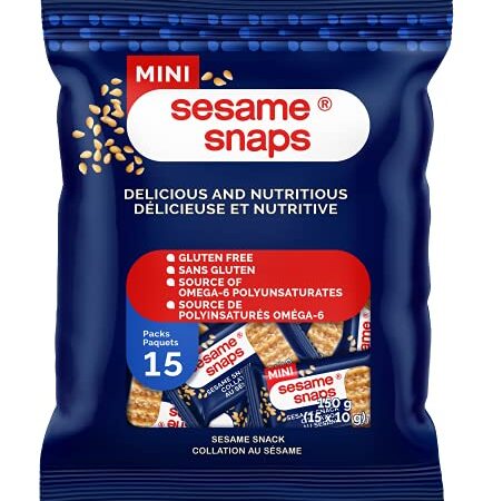 Sesame Snaps, Classic Minis, Healthy Vegan Snack, Ready to Eat, On The Go, No Added Preservatives + Colouring + Flavourings, Gluten Free, 15 Pack, 150g