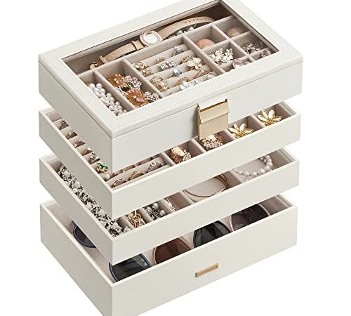 SONGMICS Jewelry Box, Jewelry Organizer, Jewelry Storage Case, White UJBC164W01