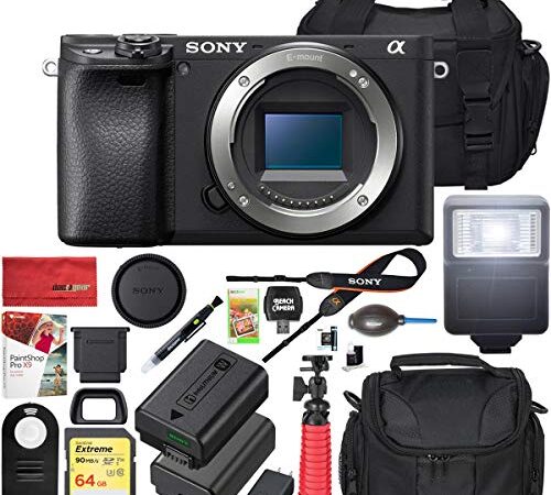 Sony a6400 4K Mirrorless Camera ILCE-6400/B Body Only with Travel Case Gadget Bag and Deco Gear Deluxe Cleaning Kit Extra Battery Remote & Flash Bundle