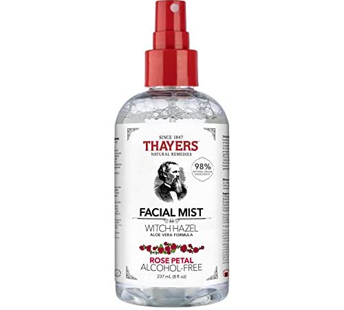 THAYERS Alcohol-Free Witch Hazel Rose Petal Face Mist Toner Skin Care with Aloe Vera, Natural Gentle Facial Toner, for All Skin Types, 237mL
