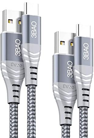 USB Type C Cable,USB C Charger Cable(2-Pack 3.3FT+6.6FT)USB-A 2.0 to USB-C Nylon Braided Fast Charging Cord for Samsung Galaxy S10 S9 S8 Plus Note 9 8,Google Pixel 2/2XL,Huawei,Motorola Moto Z,GoPro Hero 6/5,LG V30/V20/G5/G6/G7(Grey)