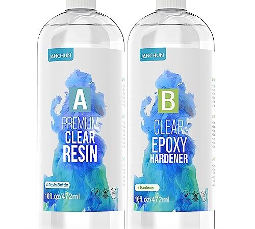 32oz Crystal Clear Epoxy Resin Kit Casting and Coating for River Table Tops, Art Casting Resin,Jewelry Projects, DIY,Tumbler Crafts, Molds, Art Painting, Easy Mix 1:1 Ratio