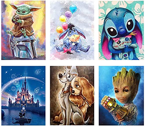 6 Pack 5d Diamond Painting Kits for Adults Kids,DIY Full Drill Diamond Art Kit Painting with Diamonds Crystal Rhinestone Cross Stitch Cartoon Picture Arts and Crafts for Beginners (9.8 X 13.8 Inch)