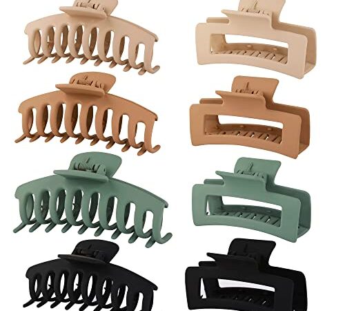 8 Pack 4.3” Hair Clips for Women & Girls, Large Hair Claw Clips, Strong Hold Matte Claw Hair Clips for Women Thick Hair & Thin Hair, 90's Jaw Clips (Cream, Khaki, Green, Black)