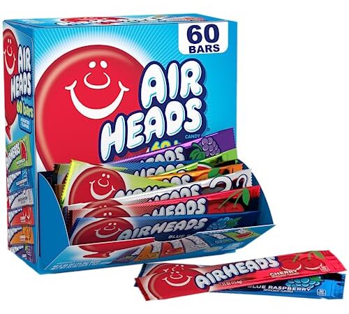 Airheads Candy Bars, Variety Bulk Box, Chewy Full Size Fruit Taffy, Gifts, Holiday, Parties, Concessions, Pantry, Non Melting, Party, 60 Indvidually Wrapped Full Size Bars