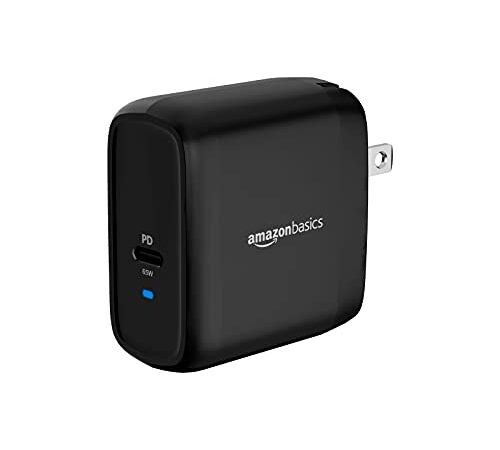 Amazon Basics 65W One-Port GaN USB-C Wall Charger for Laptops, Tablets and Phones with Power Delivery - Black