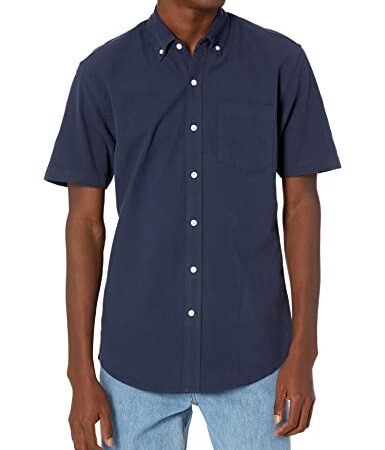 Amazon Essentials Men's Regular-Fit Short-Sleeve Pocket Oxford Shirt, Navy, Large