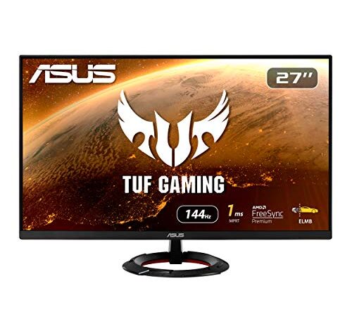 ASUS TUF Gaming 27” 1080P Monitor (VG279Q1R) - Full HD, IPS, 144Hz, 1ms, Extreme Low Motion Blur, Speaker, FreeSync™ Premium, Shadow Boost, VESA Mountable, DisplayPort, HDMI, Tilt Adjustable