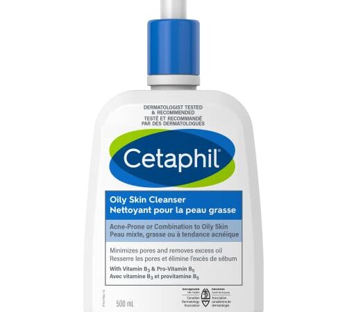 Cetaphil Oily Skin Cleanser (500ml) - Gentle Foaming Daily Facial Cleanser, Ideal Face Wash for Sensitive, Acne Prone, Combination to Oily Skin, Dermatologist Recommended