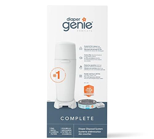 Diaper Genie Complete Diaper Pail System, White - AMAZON EXCLUSIVE - includes 4 Carbon Filters and 1 refill
