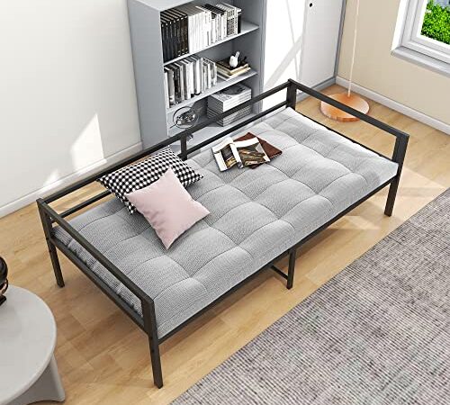 DUMEE Twin Day Bed Frame with Storage, Multifunctional Mattress Foundation/DayBed Sofa with Headboard, Reinforced Support, No Box Spring Needed, Twin, Black
