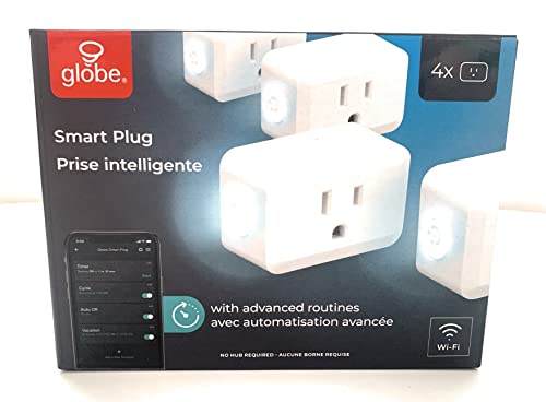 Globe Electric Wi-Fi Smart Plug, No Hub Required, Voice Activated, 4 Grounded Outlet, (4-Pack, 15A) 50207, White