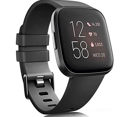 IEOVIEE Bands Compatible with Fitbit Versa/Fitbit Versa 2 / Fitbit Versa Lite/Fitbit Versa SE Classic Soft Silicone Sport Strap for Women Men (Large, Black)