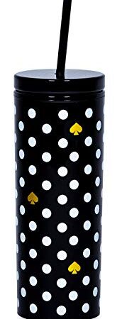 Kate Spade New York Insulated Tumbler with Reusable Silicone Straw, Black 20 Ounce Acrylic Travel Cup with Lid, Polka Dots