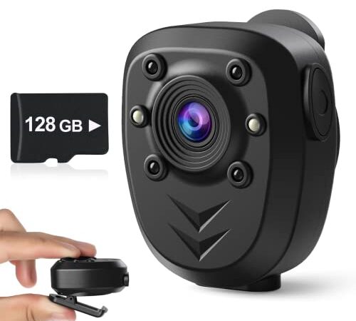Mini Body Camera Video Recorder Built-in 128GB Memory Card with Night Vision IR & Loop Record HD 1080P, 4-6 HR Battery Life Wearable Police Cam for Home, Outdoor, Law Enforcement, Security Guard