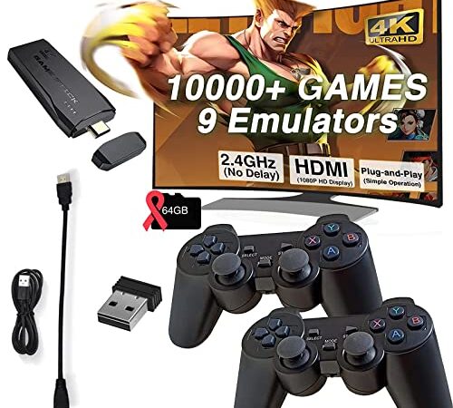 Nostalgia Stick Game, Wireless Retro Stick Game Console, Plug & Play Video TV Game Stick with 10000+ Games Built-in, 64G, Nostalgiastick Game Console, 4K HDMI Output, Dual 2.4G Wireless Controllers