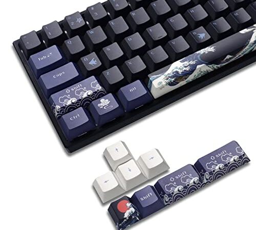 PBT Keycaps 60 Percent, Great Wave Off Kanagawa Japanese Keycaps, DYE-Sub Custom Keycaps Set, Cherry Profile Keycaps for 61/64/66/68 Cherry Gateron MX Switches Mechanical Keyboard, 78 Key Set