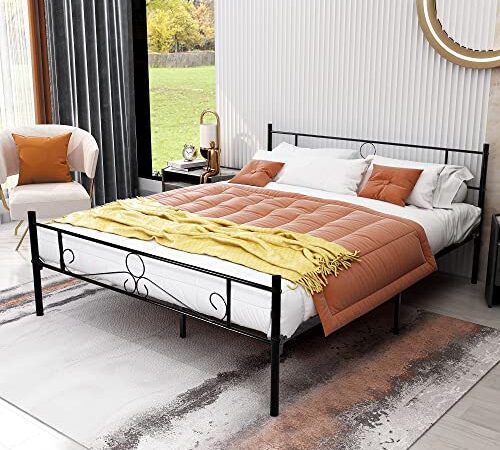 Queen Bed Frame with Headboard Platform Metal Bed Frame ​Foundation(Black)