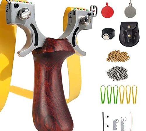 RCZZSUWE Slingshot, Hunting Sling Shot for Adults, Professional Stainless Steel Tactical Slingshots, High Velocity Catapult Set with Target and Ammo Balls and Replacement Rubber Bands (02Brown)