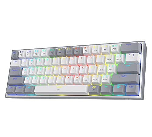Redragon K617 60% Wired RGB Gaming Keyboard, 61 Keys Compact Mechanical Keyboard w/White & Grey Mixed-Colored Keycaps, Linear Red Switch, Pro Driver Support