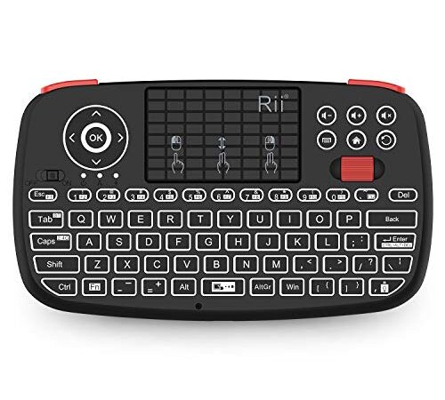 Rii Bluetooth Keyboard,Wireless Keyboard,Rechargeable Keyboard Remote for Smart TV,TouchPad Keyboard with Red Scroll,Handheld Remote,LED Backlit Remote Controller for Android TV Box, HTPC,Windows OS
