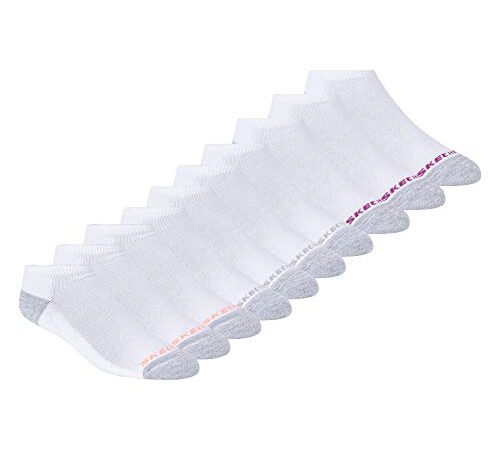 Skechers Women's 10 Pack No Show Socks, White/Orange, 9-11