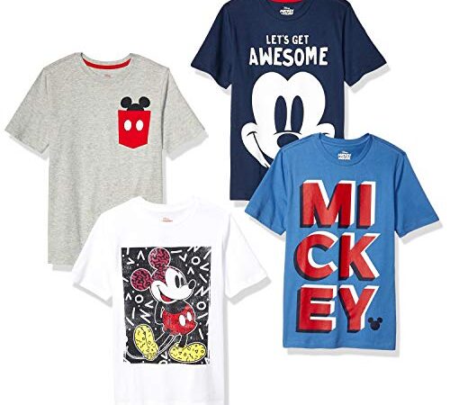 Spotted Zebra Boys' Kids Disney Star Wars Marvel Short-Sleeve T-Shirts, 4-Pack Mickey Awesome, Large