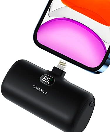 Taegila Small Portable Charger iPhone 5000mAh with Built in Cable, MFi Certified Compact Power Bank with LCD Display & LED Light for All iPhone Series 14/13/12/11/XR/X/SE/8/7/6 Pro Max (Black-01)
