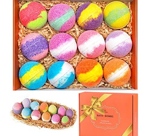 TTRWIN Bath Bombs Gift Set,12 Pcs Natural & Organic Bubble Bath Bombs,Rich in Essential Oil, Shea Butter, Coconut Oil, Fizzy Moisturizing Dry Skin,Ideal Gift for Women, Kids on Christmas,Birthday,Valentine's Day