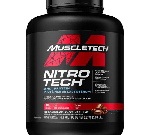 Whey Protein Powder, MuscleTech Nitro-Tech Whey Protein, Whey Isolate & Peptides Protein Powder, Muscle Builder for Men & Women, Lean Protein Powder for Muscle Gain, 5 lbs (50 Servings), Milk Chocolate, 2.27 kg (Pack of 1)